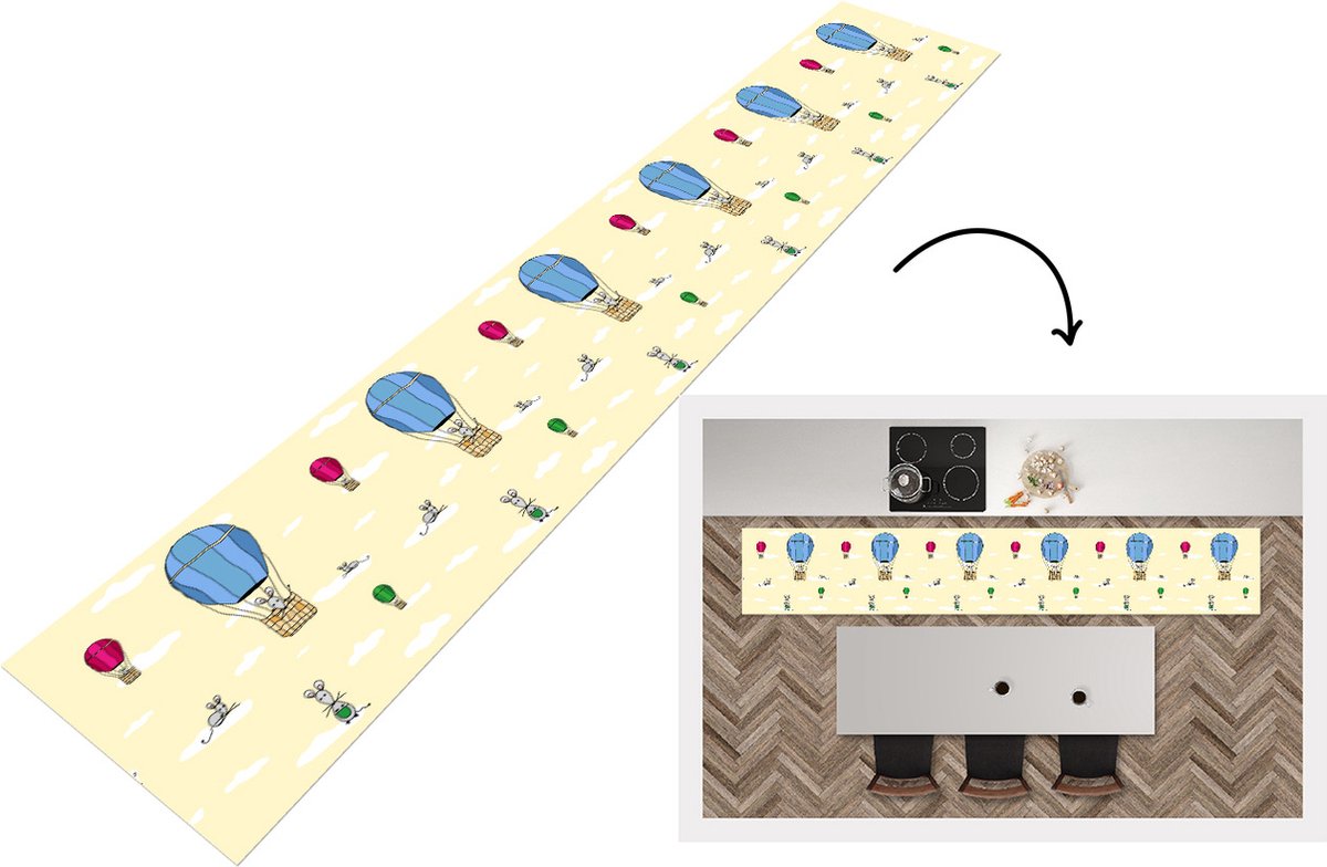 KitchenYeah Keukenloper - Loper keuken - Patroon - Muis - Luchtballon - 300x50 cm - Keukenloper vinyl Multicolor