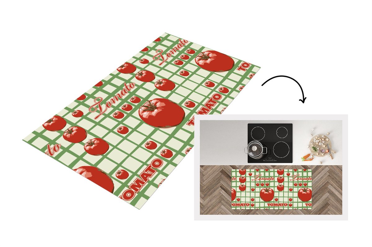 KitchenYeah Keukenloper - Loper keuken - Tomaat - Patronen - Fruit - Vintage - 120x60 cm - Keukenloper vinyl Multicolor