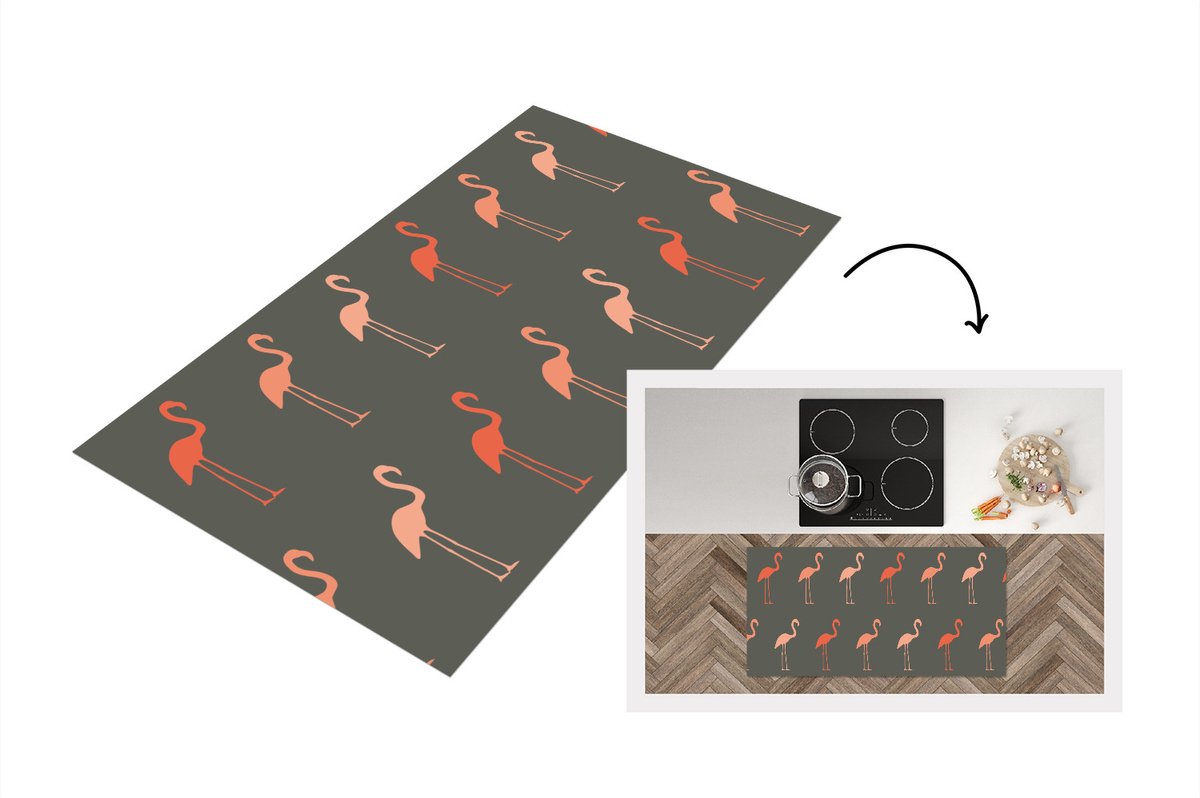 KitchenYeah Keukenloper - Loper keuken - Flamingo - Vogel - Patronen - 120x60 cm - Keukenloper vinyl Multicolor