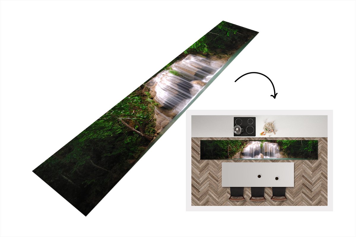 KitchenYeah Keukenloper - Loper keuken - Foto van een meer onder een waterval in het Nationaal park Erawan in Thailand. - 300x50 cm - Keukenloper vinyl Multicolor