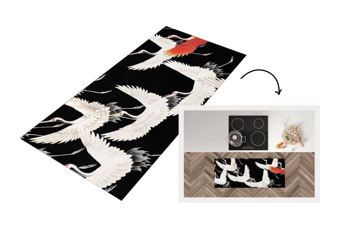 KitchenYeah Keukenloper - Loper keuken - Japan - Vintage - Kraanvogel - 120x50 cm - Keukenloper vinyl Multicolor