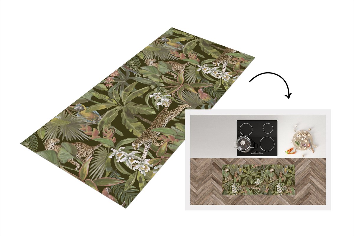 KitchenYeah Keukenloper - Loper keuken - Jungle - Dieren - Vintage - Patroon - 120x50 cm - Keukenloper vinyl Multicolor