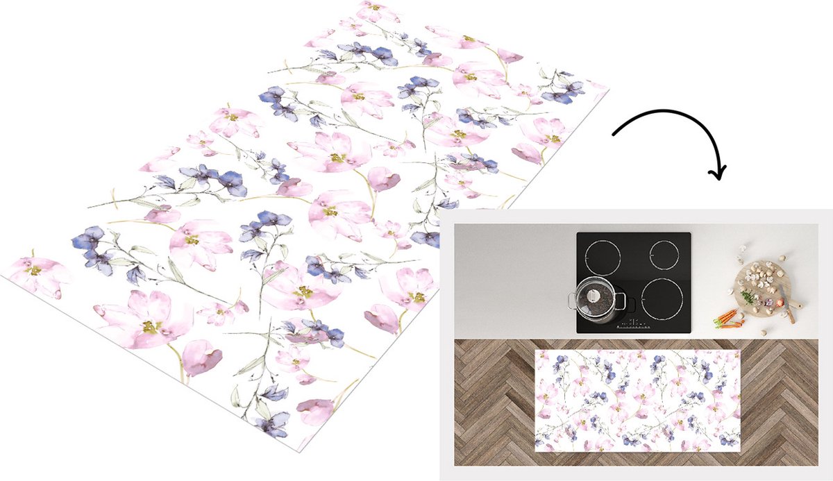 KitchenYeah Keukenloper - Loper keuken - Bloemen - Waterverf - Bohemian - Patroon - 120x60 cm - Keukenloper vinyl Multicolor