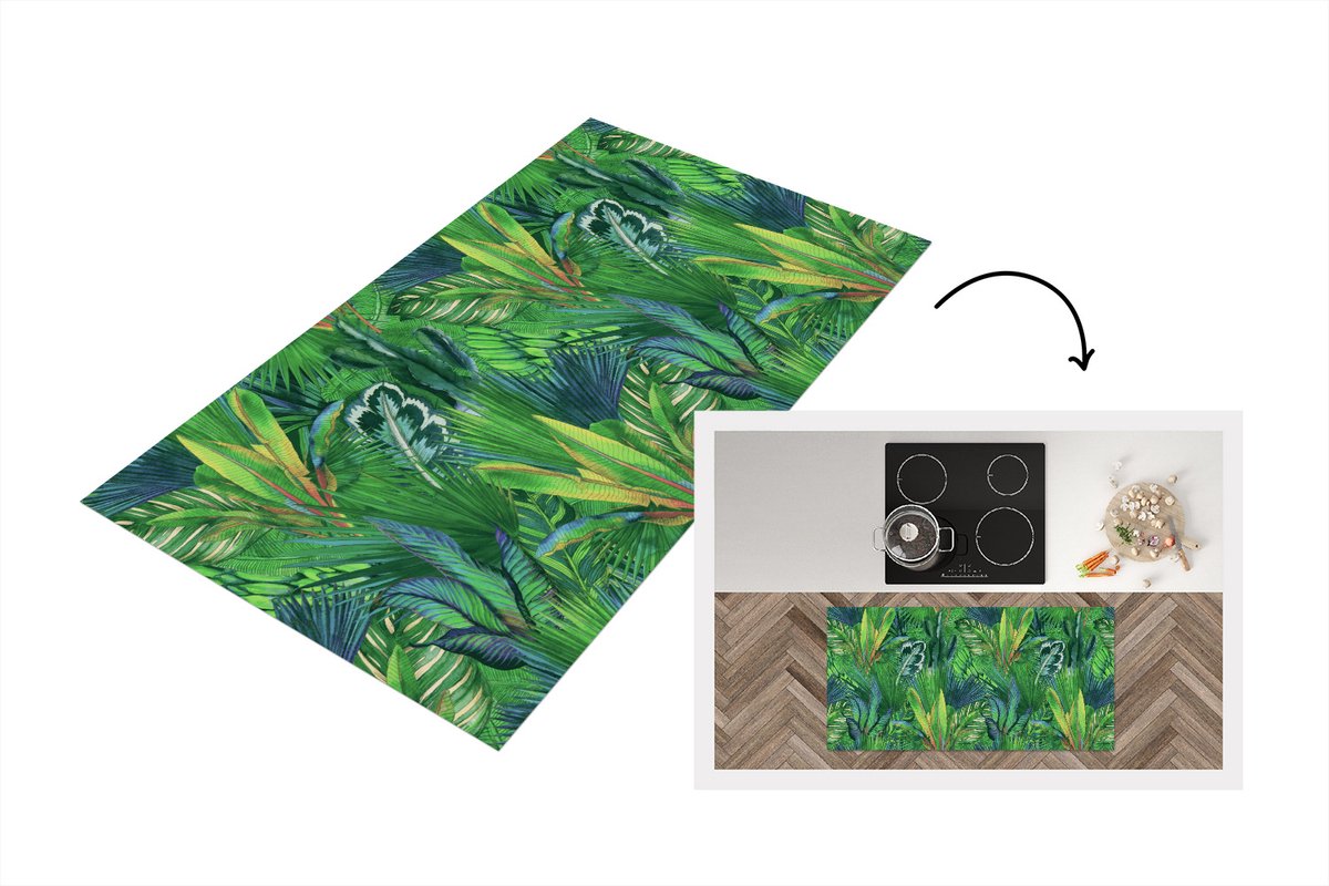 KitchenYeah Keukenloper - Loper keuken - Bladeren - Tropisch - Patronen - 120x60 cm - Keukenloper vinyl Multicolor