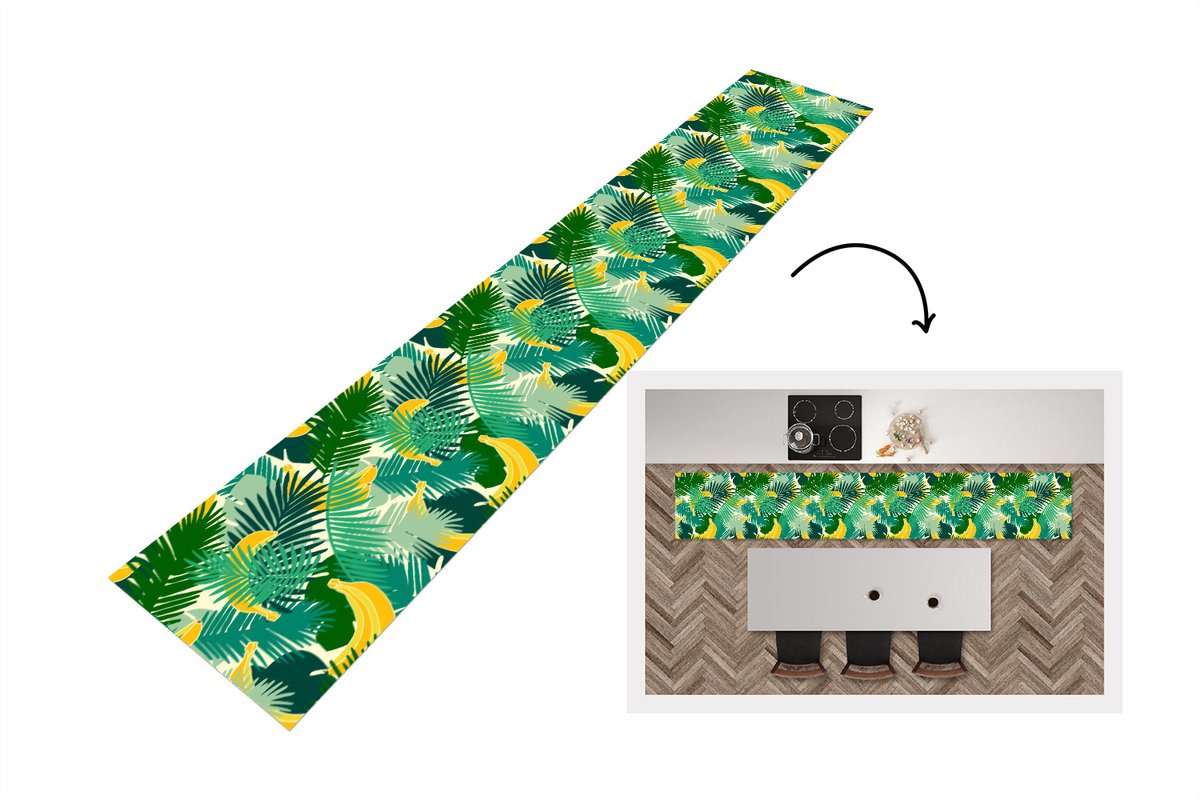 KitchenYeah Keukenloper - Loper keuken - Tropisch - Bladeren - Jungle - Patronen - 300x50 cm - Keukenloper vinyl Multicolor