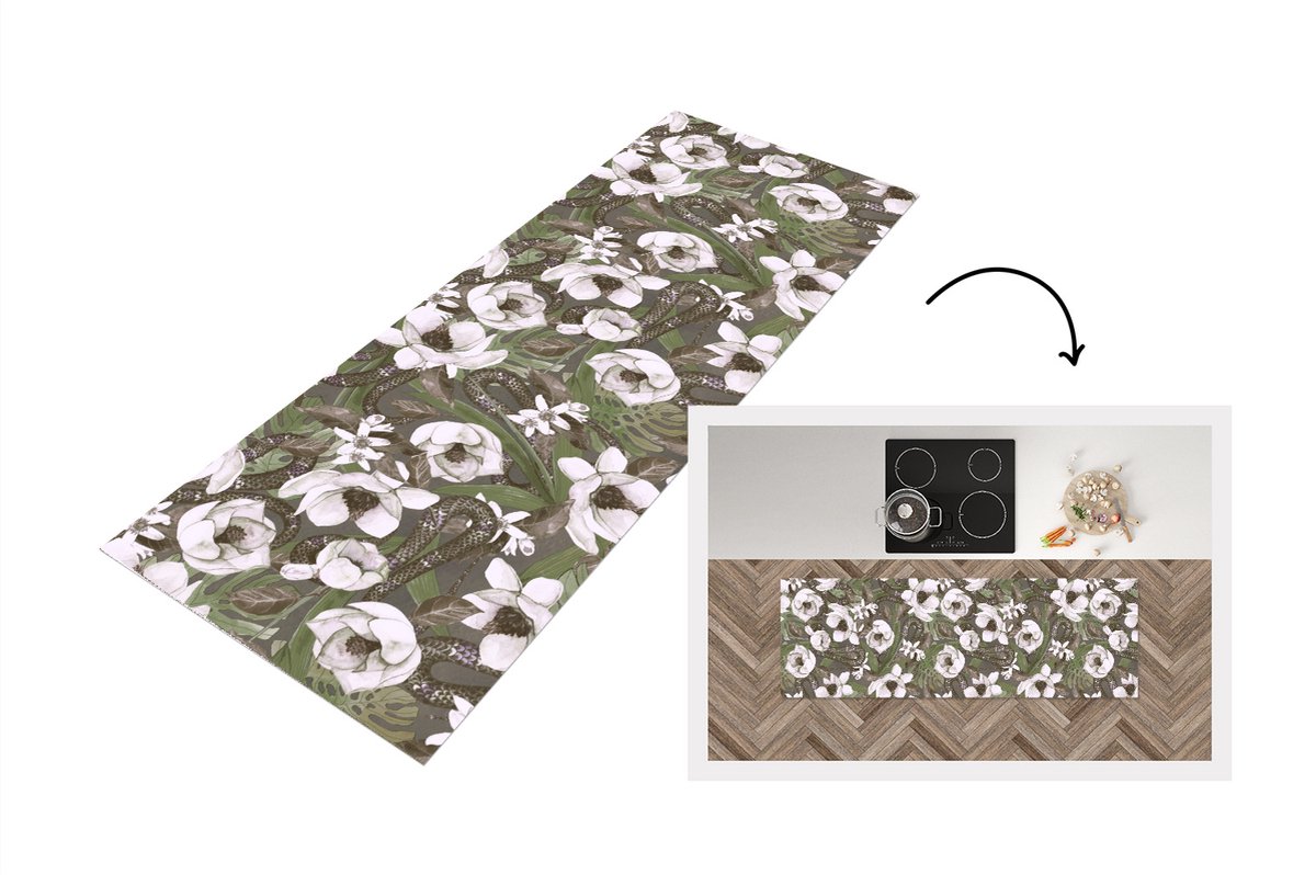 KitchenYeah Keukenloper - Loper keuken - Bloemen - Jungle - Vintage - Patroon - 150x50 cm - Keukenloper vinyl Multicolor
