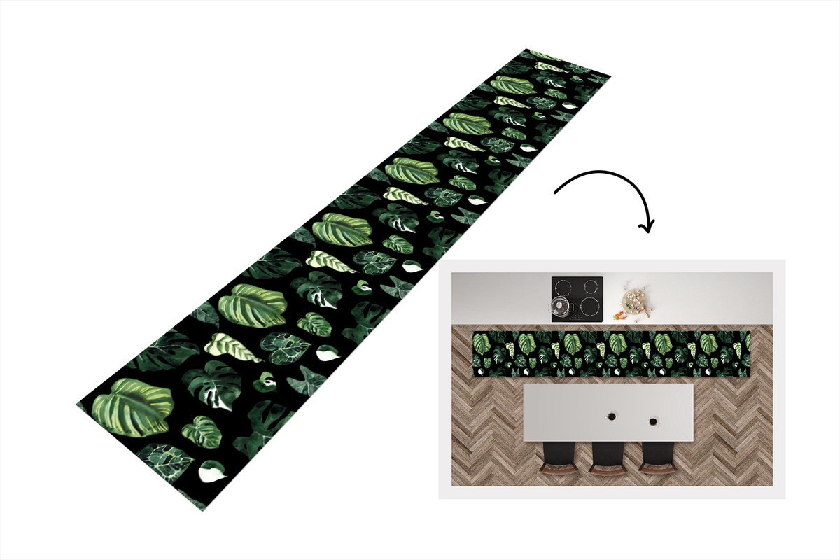 KitchenYeah Keukenloper - Loper keuken - Patronen - Bladeren - Planten - 300x50 cm - Keukenloper vinyl Multicolor