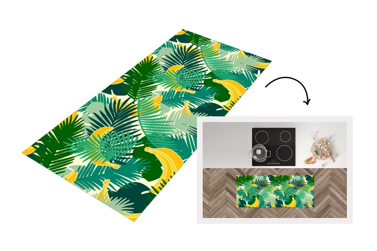 KitchenYeah Keukenloper - Loper keuken - Tropisch - Bladeren - Jungle - Patronen - 120x50 cm - Keukenloper vinyl Multicolor