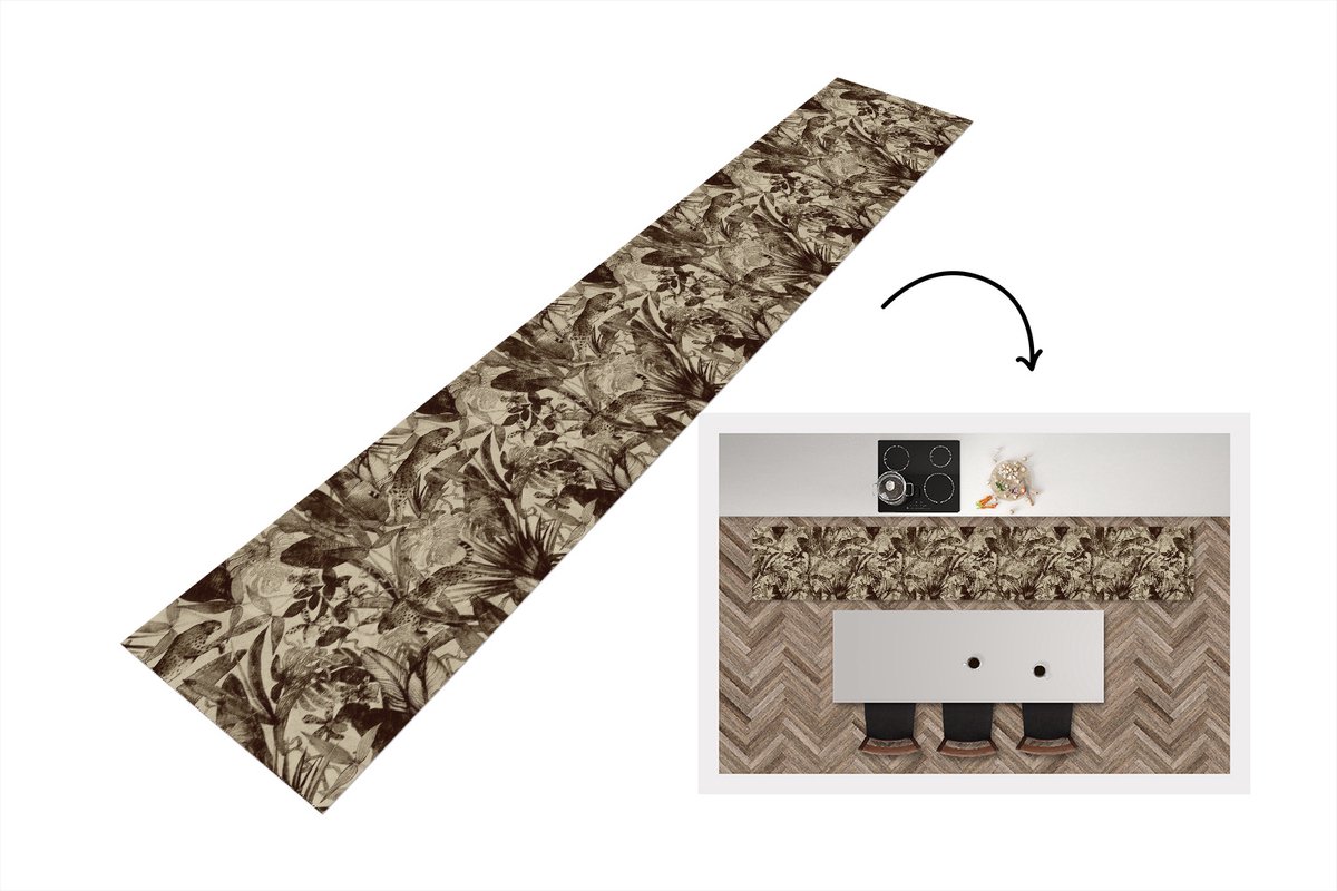 KitchenYeah Keukenloper - Loper keuken - Jungle - Panter - Vintage - Patroon - 300x50 cm - Keukenloper vinyl Multicolor