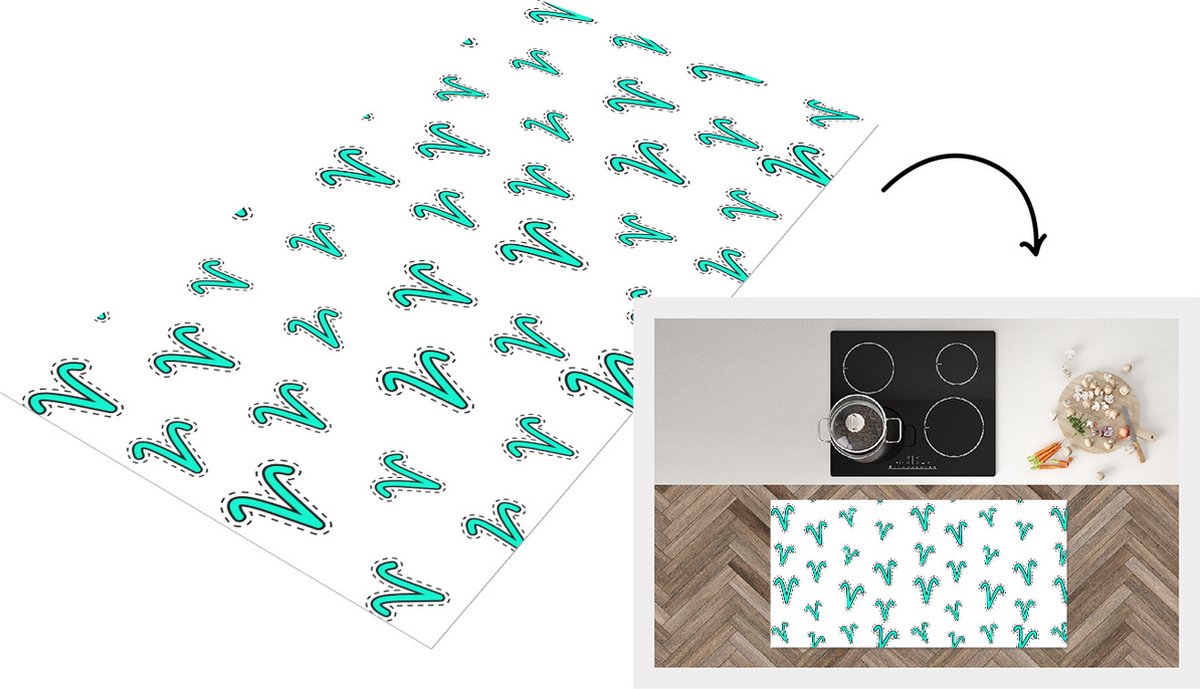 KitchenYeah Keukenloper - Loper keuken - Ram - Zodiac - Design - 120x60 cm - Keukenloper vinyl Multicolor