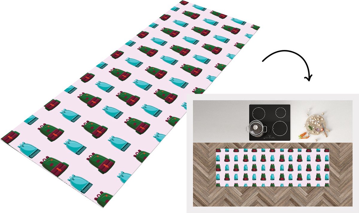 KitchenYeah Keukenloper - Loper keuken - Rugzak - Patronen - Retro - Pastel - 150x50 cm - Keukenloper vinyl Multicolor