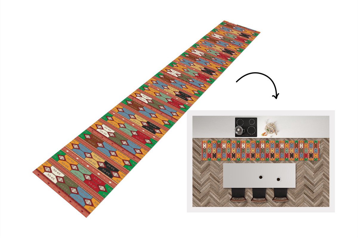 KitchenYeah Keukenloper - Loper keuken - Geometrie- Patronen - Zuid-Amerika - 300x50 cm - Keukenloper vinyl Multicolor