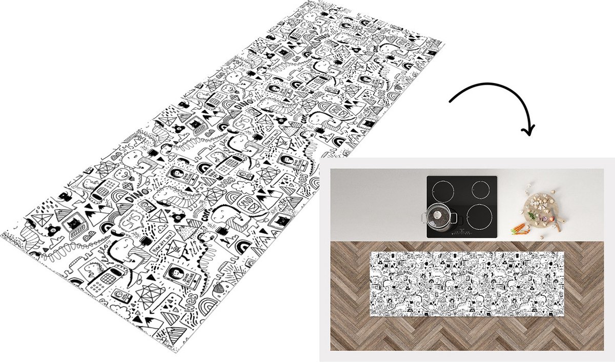 KitchenYeah Keukenloper - Loper keuken - Patronen - Dinosaurus - Telefoon - Keukenloper vinyl multicolor, foto 3