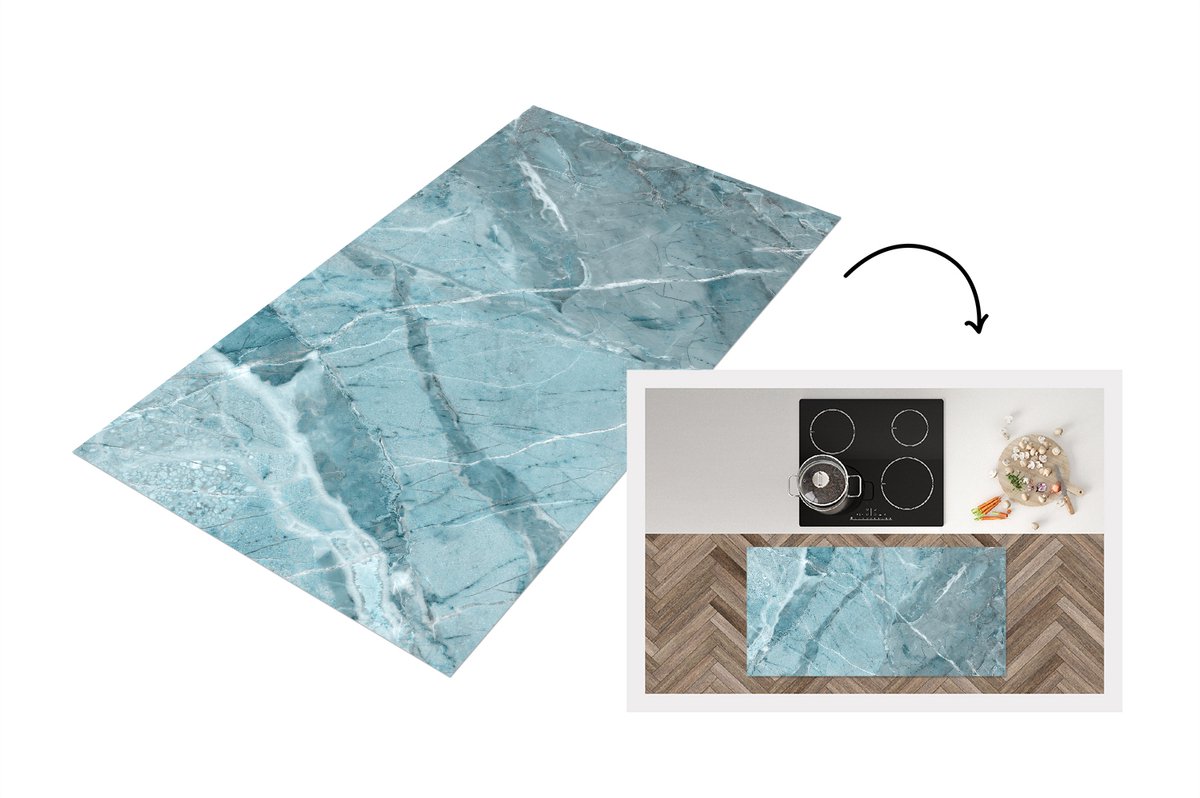 KitchenYeah Keukenloper - Loper keuken - Kristal - Wit - Graniet - Blauw - 120x60 cm - Keukenloper vinyl Multicolor