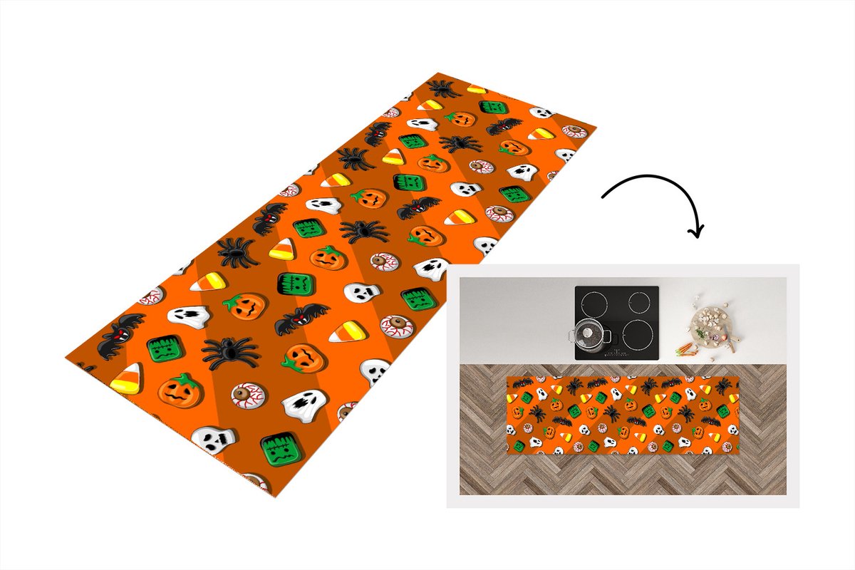 KitchenYeah Keukenloper - Loper keuken - Snoep - Halloween - Patronen - 150x50 cm - Keukenloper vinyl Multicolor
