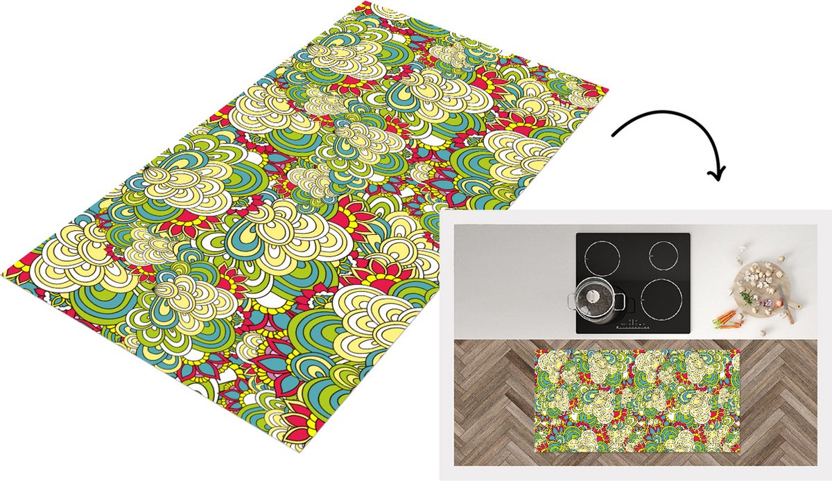 KitchenYeah Keukenloper - Loper keuken - Patronen - Bloemen - Lente - 120x60 cm - Keukenloper vinyl Multicolor