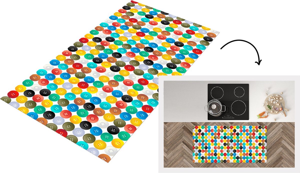 KitchenYeah Keukenloper - Loper keuken - Knopen - Regenboog - Kleding - Design - Keukenloper vinyl multicolor, foto 2