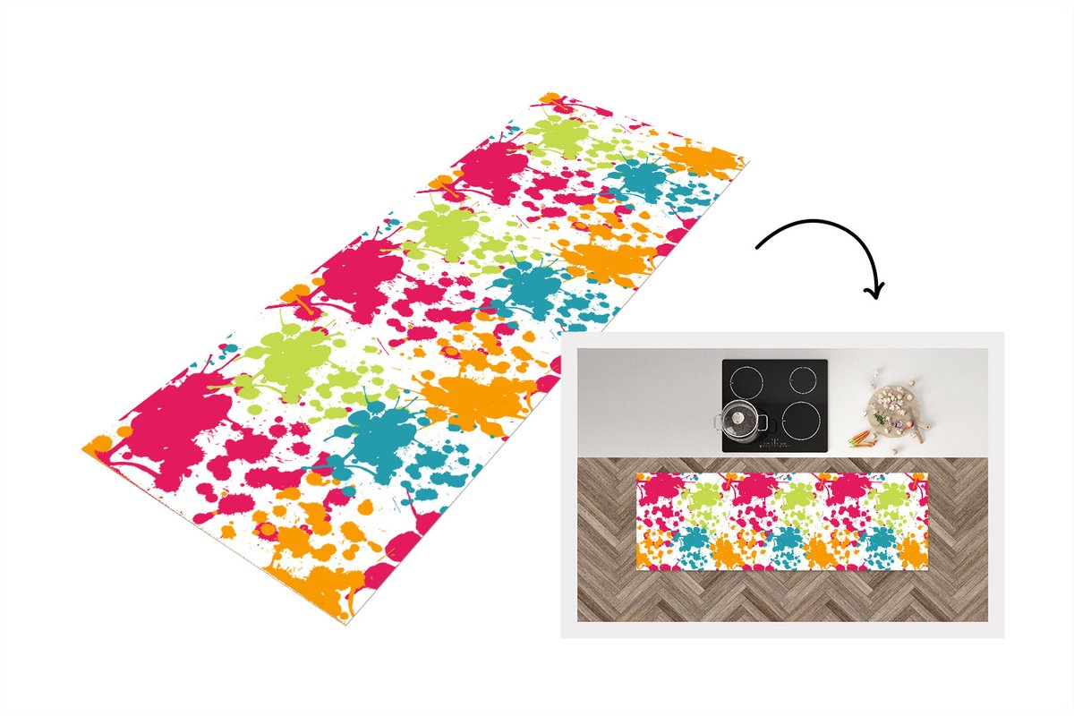 KitchenYeah Keukenloper - Loper keuken - Patronen - Verf - Regenboog - 180x60 cm - Keukenloper vinyl Multicolor