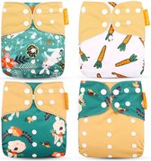 Poppi Wasbare Luier - Aanpasbare Maat - Dubbele Anti-Lek - 4 stuks, 0-2 jaar, 3-15 kg - Geel, Blauw