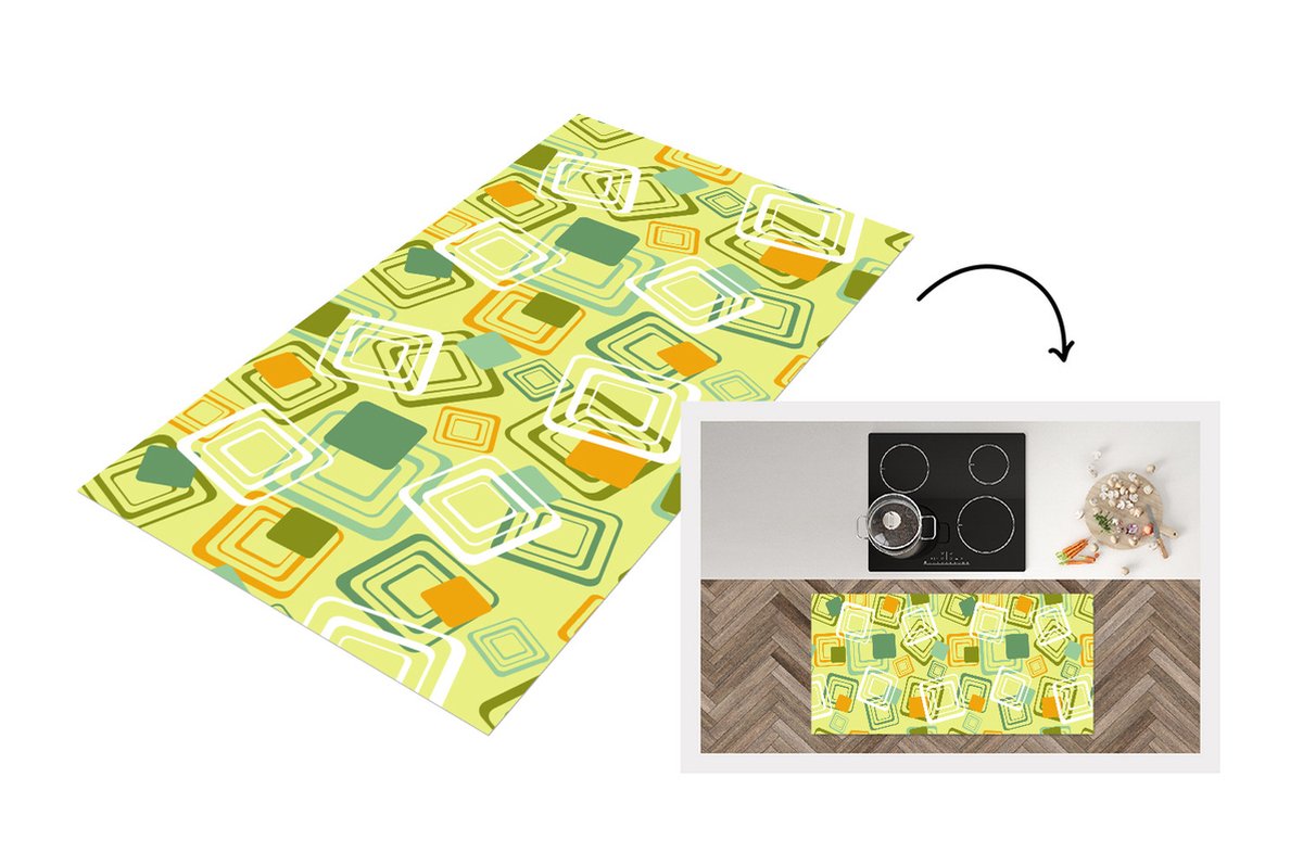 KitchenYeah Keukenloper - Loper keuken - Jaren 70 - Patronen - Abstract - 120x60 cm - Keukenloper vinyl Multicolor