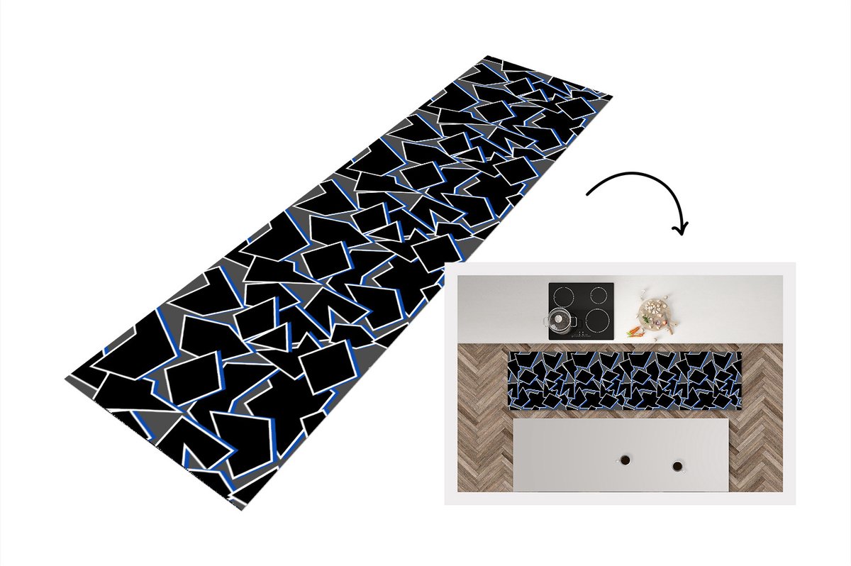 KitchenYeah Keukenloper - Loper keuken - Vormen - Geometrie - Zwart - Design - 240x60 cm - Keukenloper vinyl Multicolor