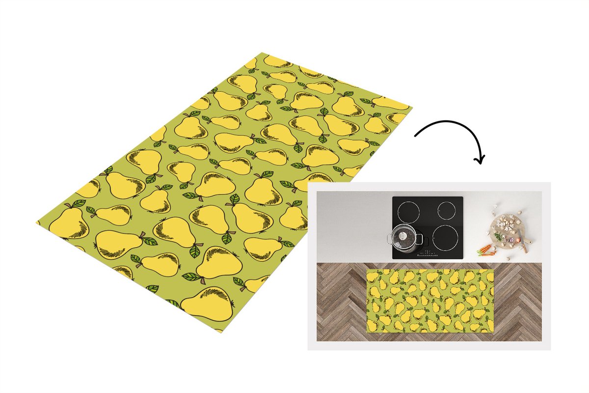 KitchenYeah Keukenloper - Loper keuken - Peer - Fruit - Vintage - Patronen - 120x60 cm - Keukenloper vinyl Multicolor