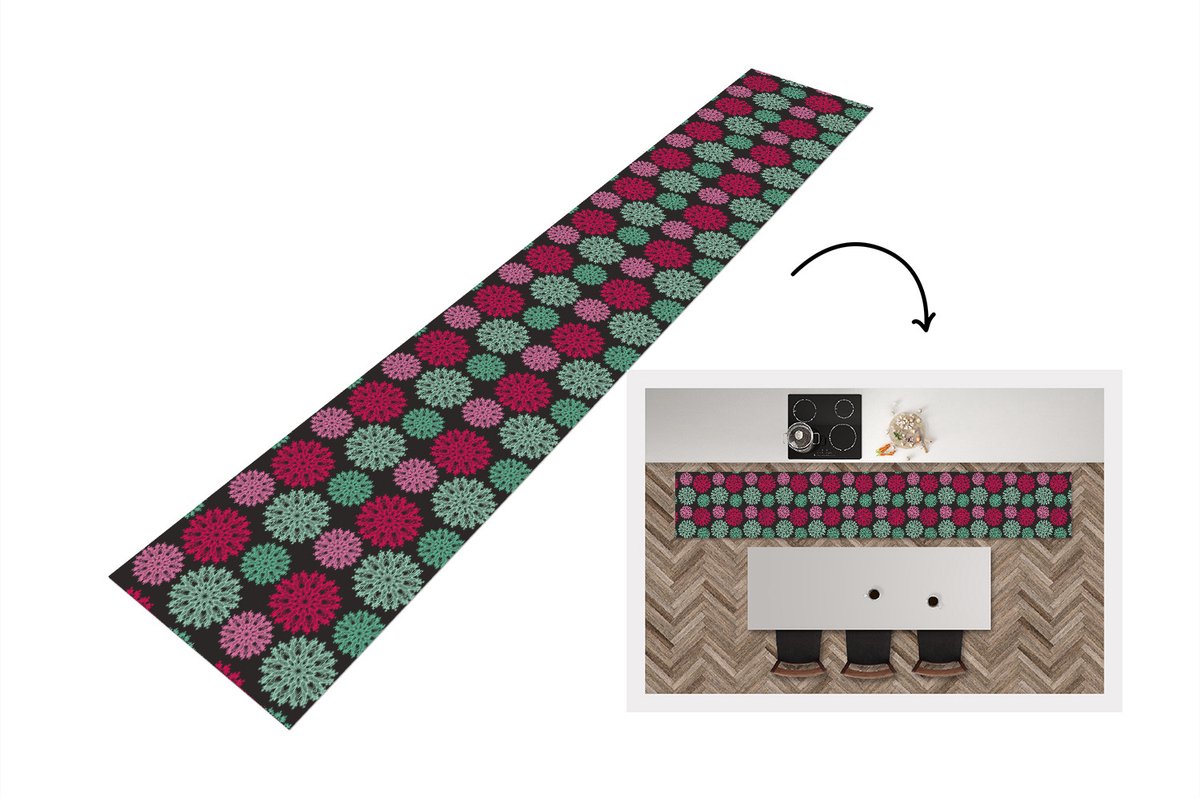 KitchenYeah Keukenloper - Loper keuken - Bloemen - Vintage - Roze - Turquoise - Patronen - 300x50 cm - Keukenloper vinyl Multicolor