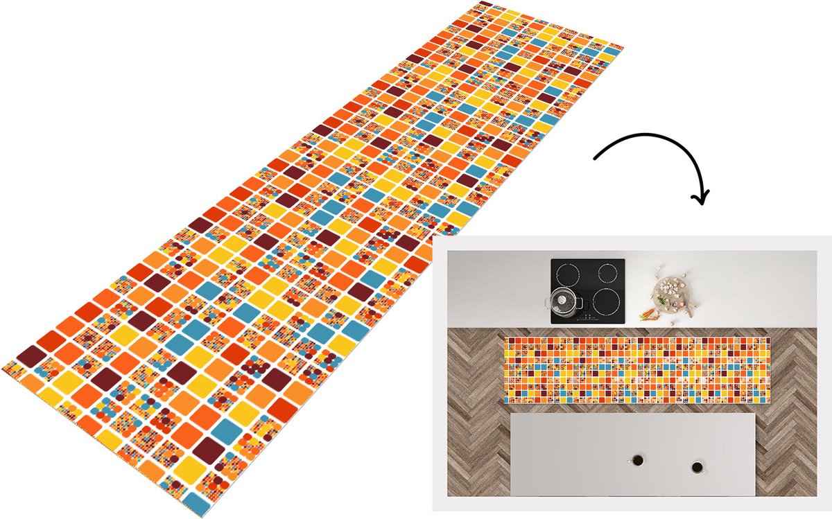 KitchenYeah Keukenloper - Loper keuken - Patronen - Seventies - Stad - 200x50 cm - Keukenloper vinyl Multicolor