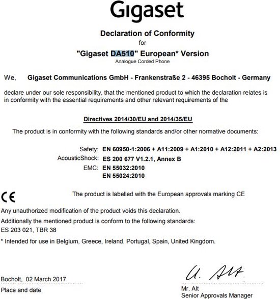 Téléphone Fixe Gigaset DA510 - Version Allemande - Bibloc Avec écran Et 10 Mémoires - Noir - 5