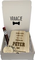 Geschenkbox Wil jij mijn PETER zijn? | roze-grijs | gsm-houder | sigaar | sleutelhanger | peter vragen | meter worden | peetoom vragen | peetoom worden | cadeau | doosje met een vr