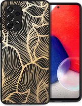 iMoshion Design voor de Samsung Galaxy A73 hoesje - Bladeren - Zwart / Goud