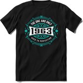 1963 The One And Only | Feest Kado T-Shirt Heren - Dames | Cobalt - Wit | Perfect Verjaardag Cadeau Shirt | Grappige Spreuken - Zinnen - Teksten | Maat 3XL