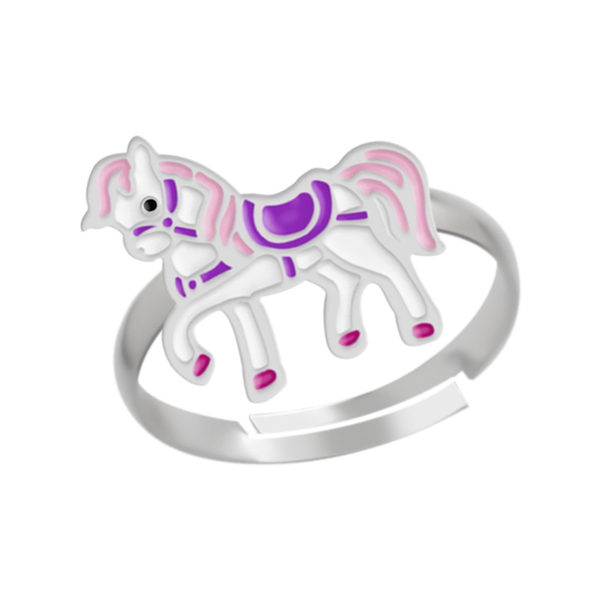 WeLoveSilver - zilveren meisjesring - paard - roze manen - 925 zilver