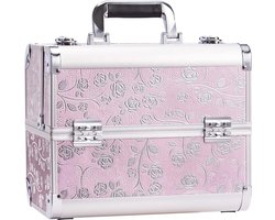 Make up koffer- make up organizer- beautycase -Rose Pink, 32x21x26cm-Make-upkoffer- multifunctionele koffer- make-upkoffer- sieradenkoffer- kapperskoffer- afneembare schouderriem- beautycase
