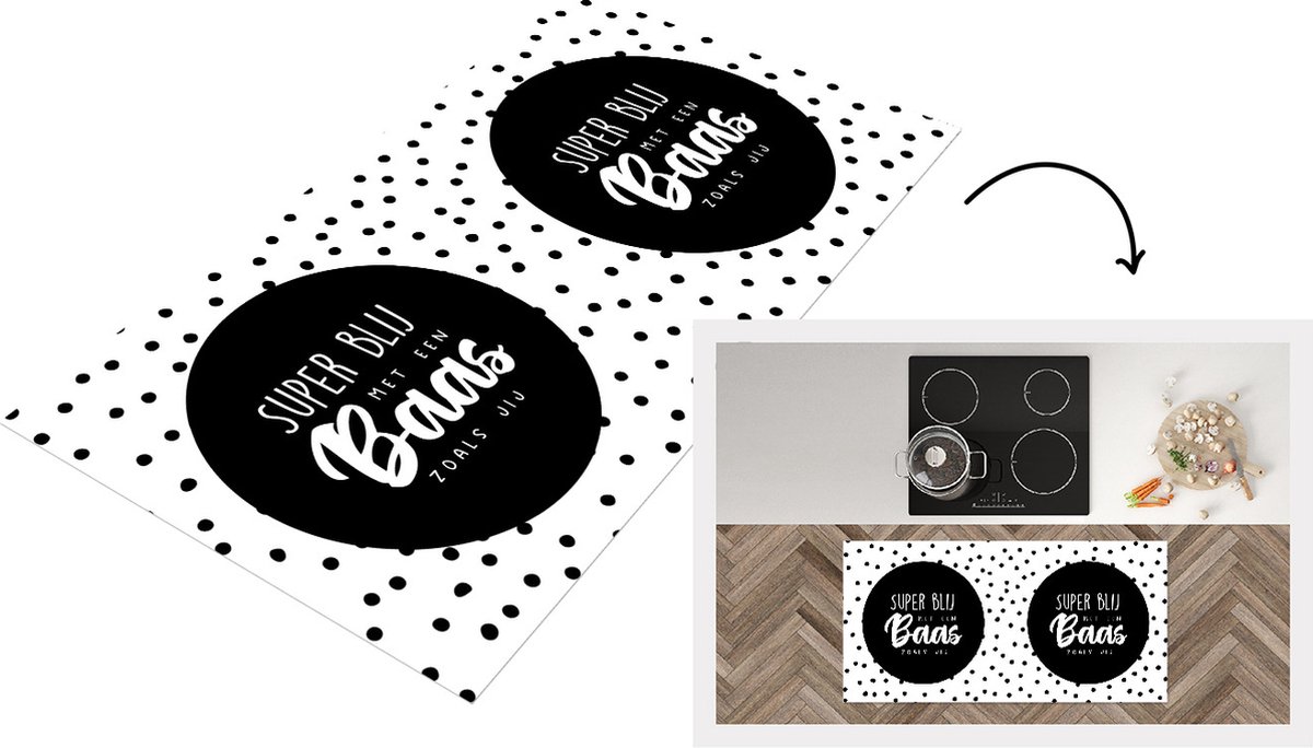 KitchenYeah Keukenloper - Loper keuken - Baas - Stippen - Quote - 120x60 cm - Keukenloper vinyl Multicolor