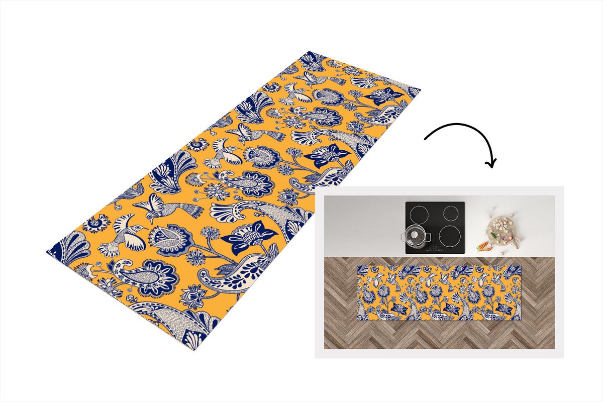 KitchenYeah Keukenloper - Loper keuken - Jungle - Design - Vogel - Kolibrie - 150x50 cm - Keukenloper vinyl Multicolor