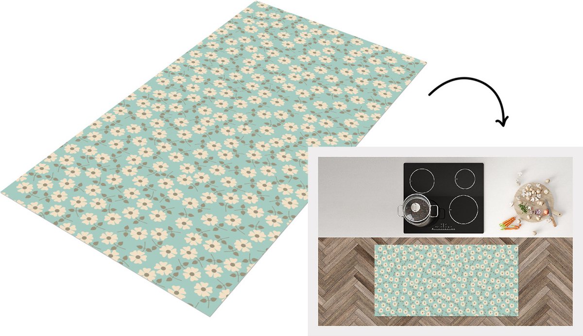 KitchenYeah Keukenloper - Loper keuken - Patroon - Madeliefjes - Nordic - 120x60 cm - Keukenloper vinyl Multicolor