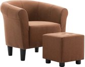 Luxiqo® Fauteuil met Voetenbank – Luxe Sofa – Met Armleuning en Kruk – Vintage – Zetel 1 Persoons – Relaxstoel – Bruine Stof