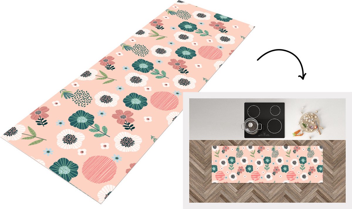 KitchenYeah Keukenloper - Loper keuken - Patronen - Bloemen - Planten - 180x60 cm - Keukenloper vinyl Multicolor