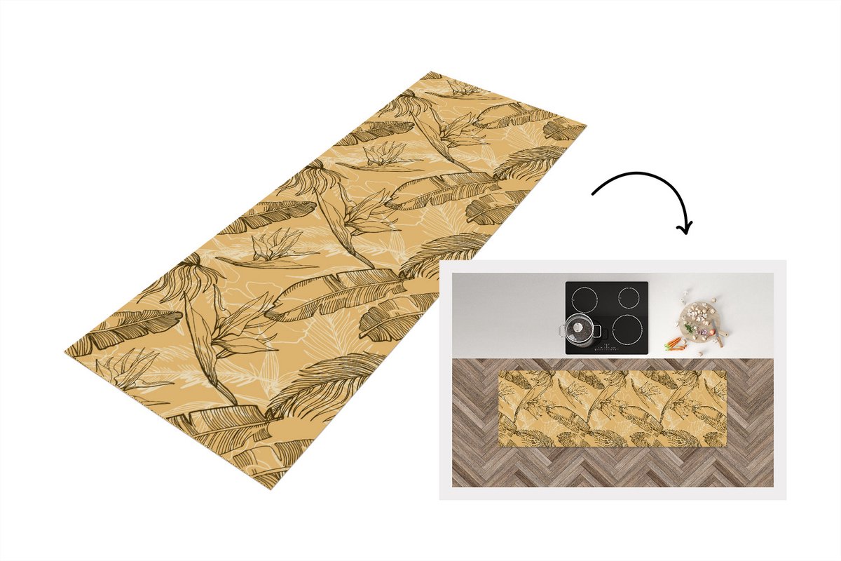 KitchenYeah Keukenloper - Loper keuken - Bladeren - Zomer - Tropisch - Hawaii - 150x50 cm - Keukenloper vinyl Multicolor