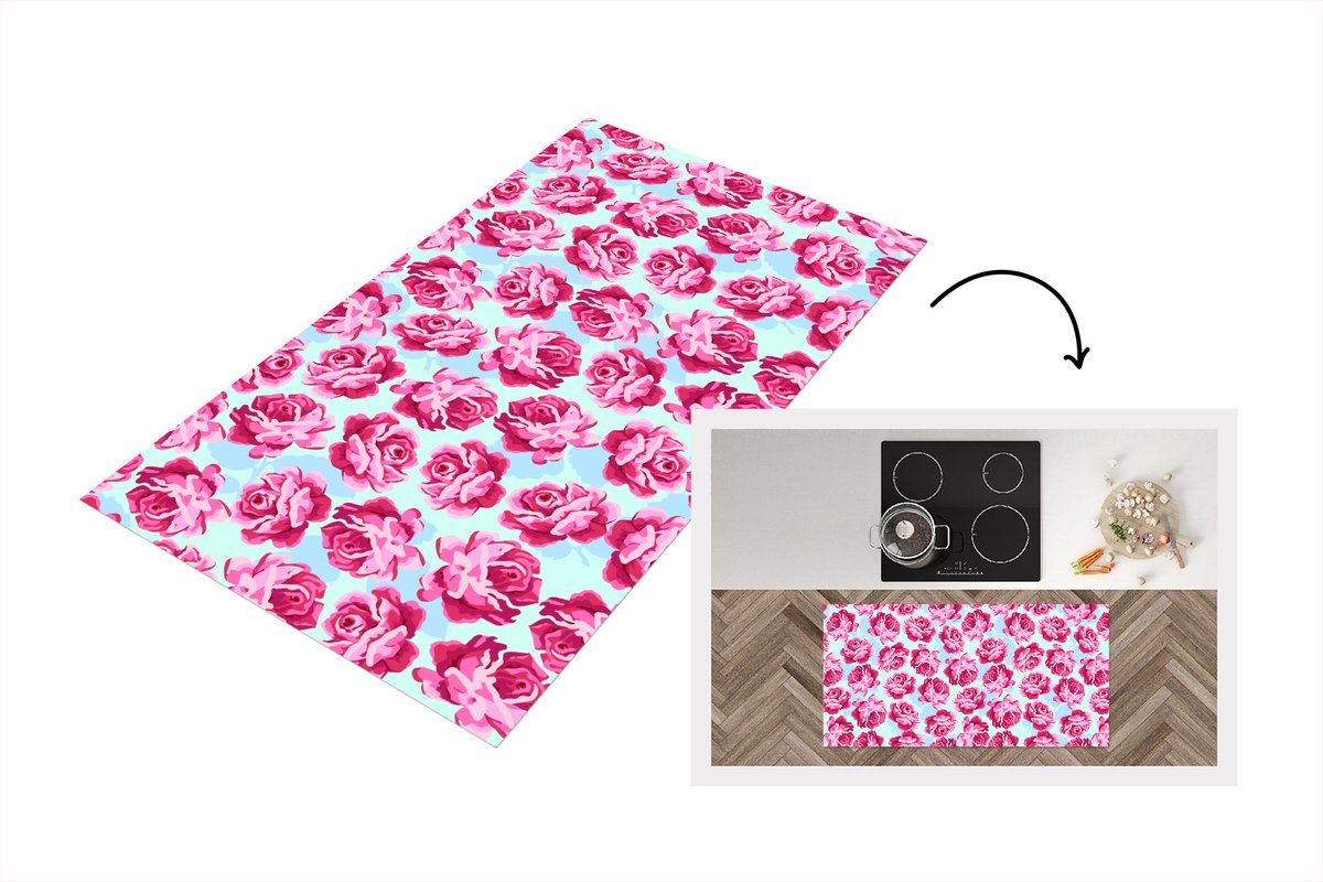 KitchenYeah Keukenloper - Loper keuken - Bloemen - Rozen - Patroon - 120x60 cm - Keukenloper vinyl Multicolor