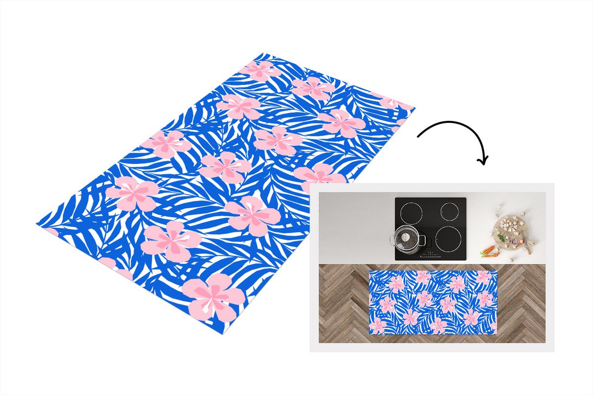 KitchenYeah Keukenloper - Loper keuken - Hawaii - Bloesem - Tropisch - Patronen - 120x60 cm - Keukenloper vinyl Multicolor
