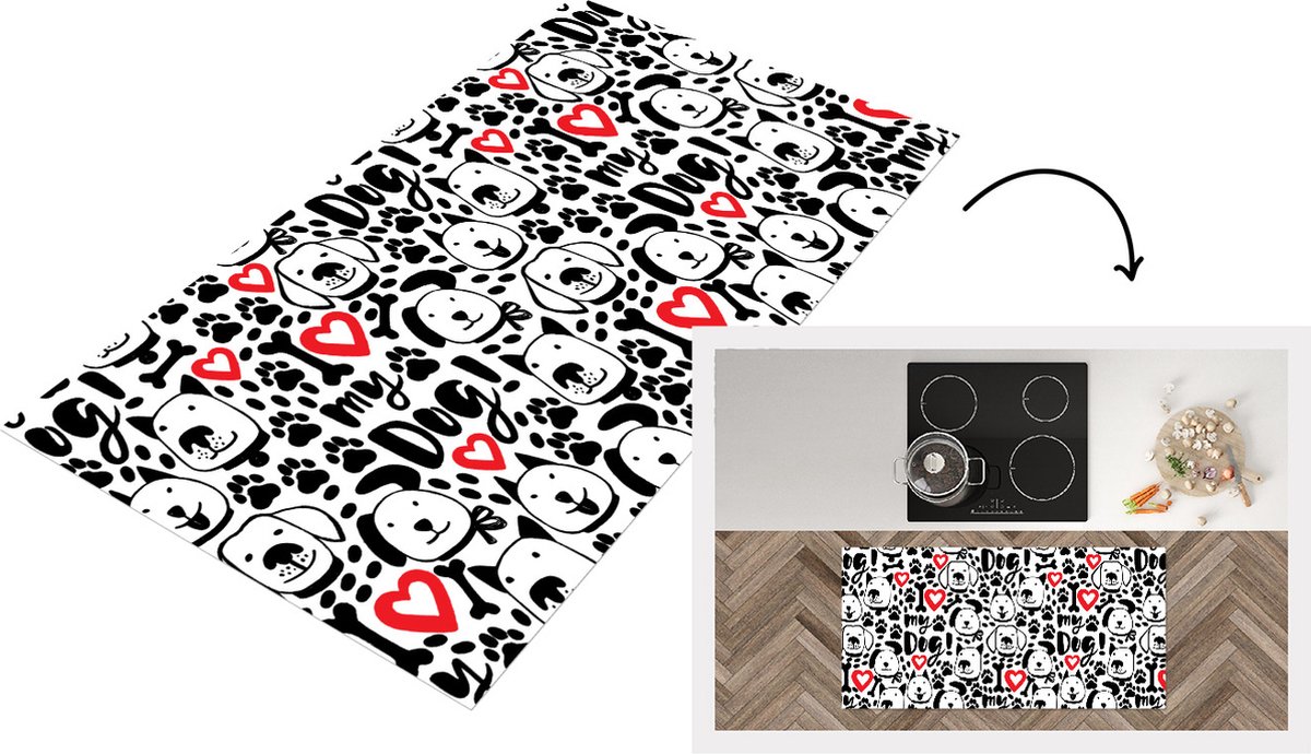 KitchenYeah Keukenloper - Loper keuken - Patronen - Hond - Quote - 120x60 cm - Keukenloper vinyl Multicolor