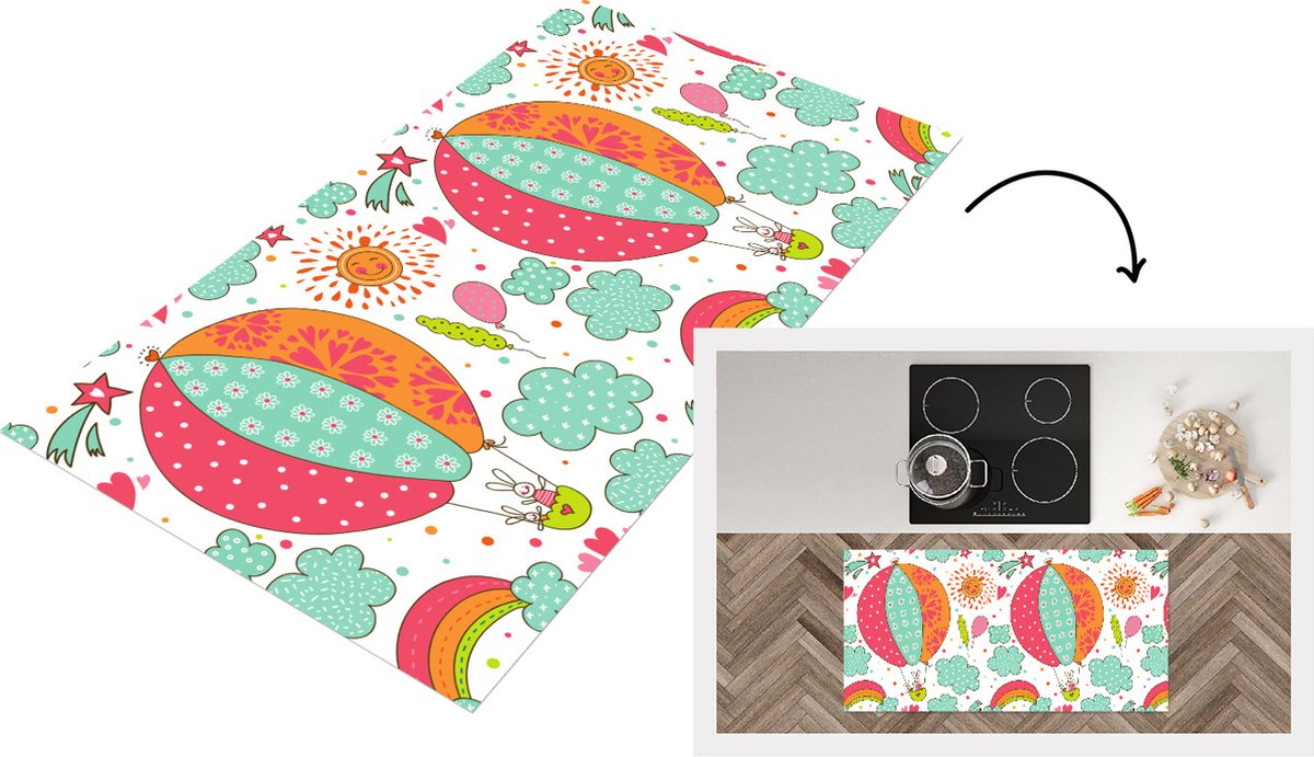 KitchenYeah Keukenloper - Loper keuken - Konijn - Patroon - Baby - 120x60 cm - Keukenloper vinyl Multicolor