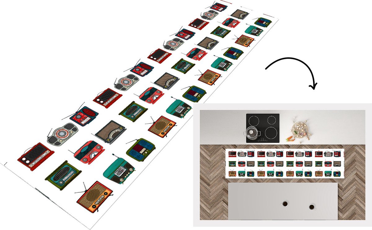 KitchenYeah Keukenloper - Loper keuken - Retro - Radio - Design - 200x50 cm - Keukenloper vinyl Multicolor