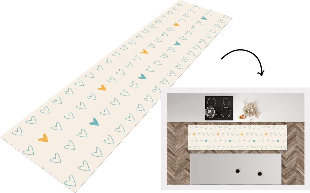 KitchenYeah Keukenloper - Loper keuken - Minimalisme - Patroon - Baby - Hart - 240x60 cm - Keukenloper vinyl Multicolor