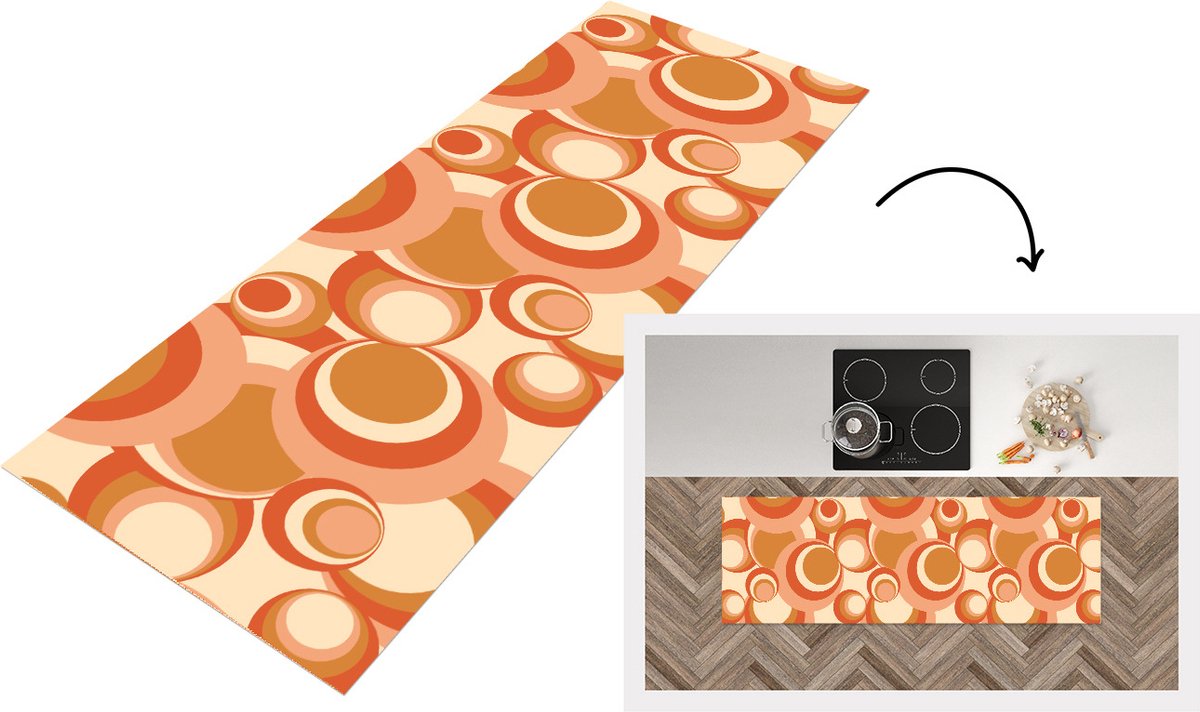 KitchenYeah Keukenloper - Loper keuken - Cirkel - Retro - Patroon - 180x60 cm - Keukenloper vinyl Multicolor