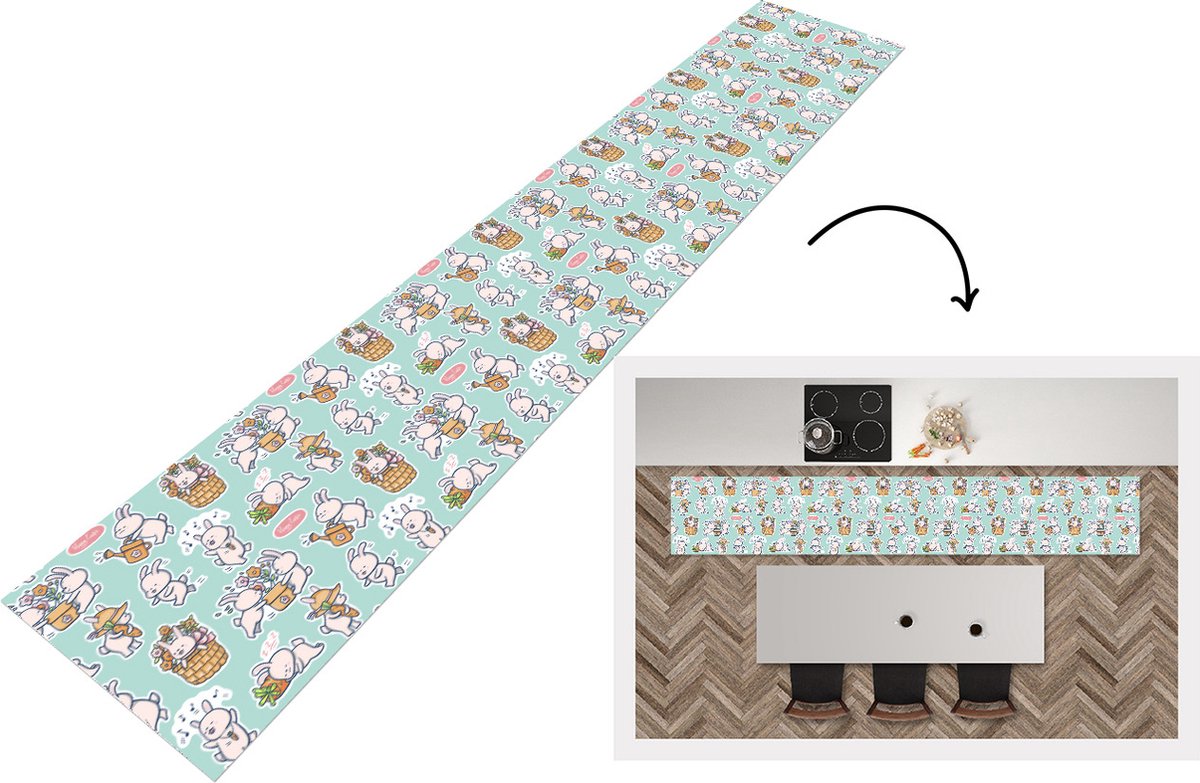 KitchenYeah Keukenloper - Loper keuken - Konijn - Tuin - Patroon - 300x50 cm - Keukenloper vinyl Multicolor