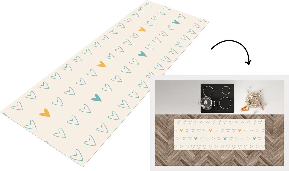 KitchenYeah Keukenloper - Loper keuken - Minimalisme - Patroon - Baby - Hart - 180x60 cm - Keukenloper vinyl Multicolor