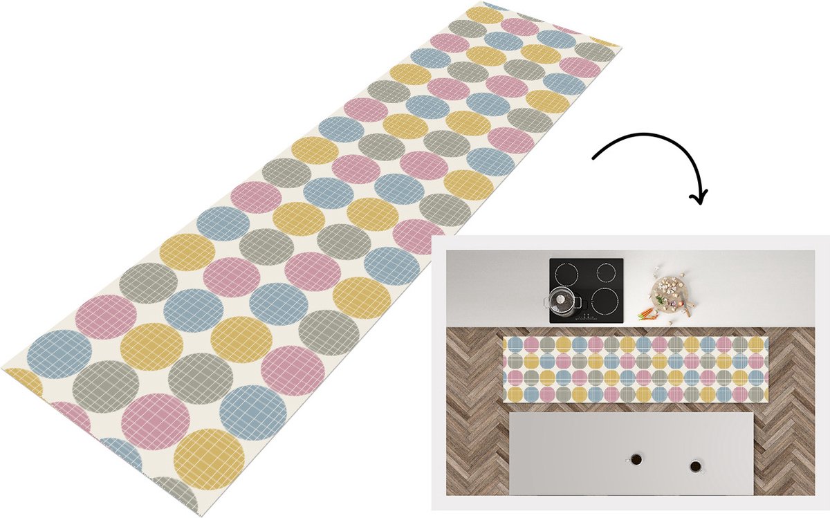KitchenYeah Keukenloper - Loper keuken - Stippen - Lijn - Patroon - 200x50 cm - Keukenloper vinyl Multicolor